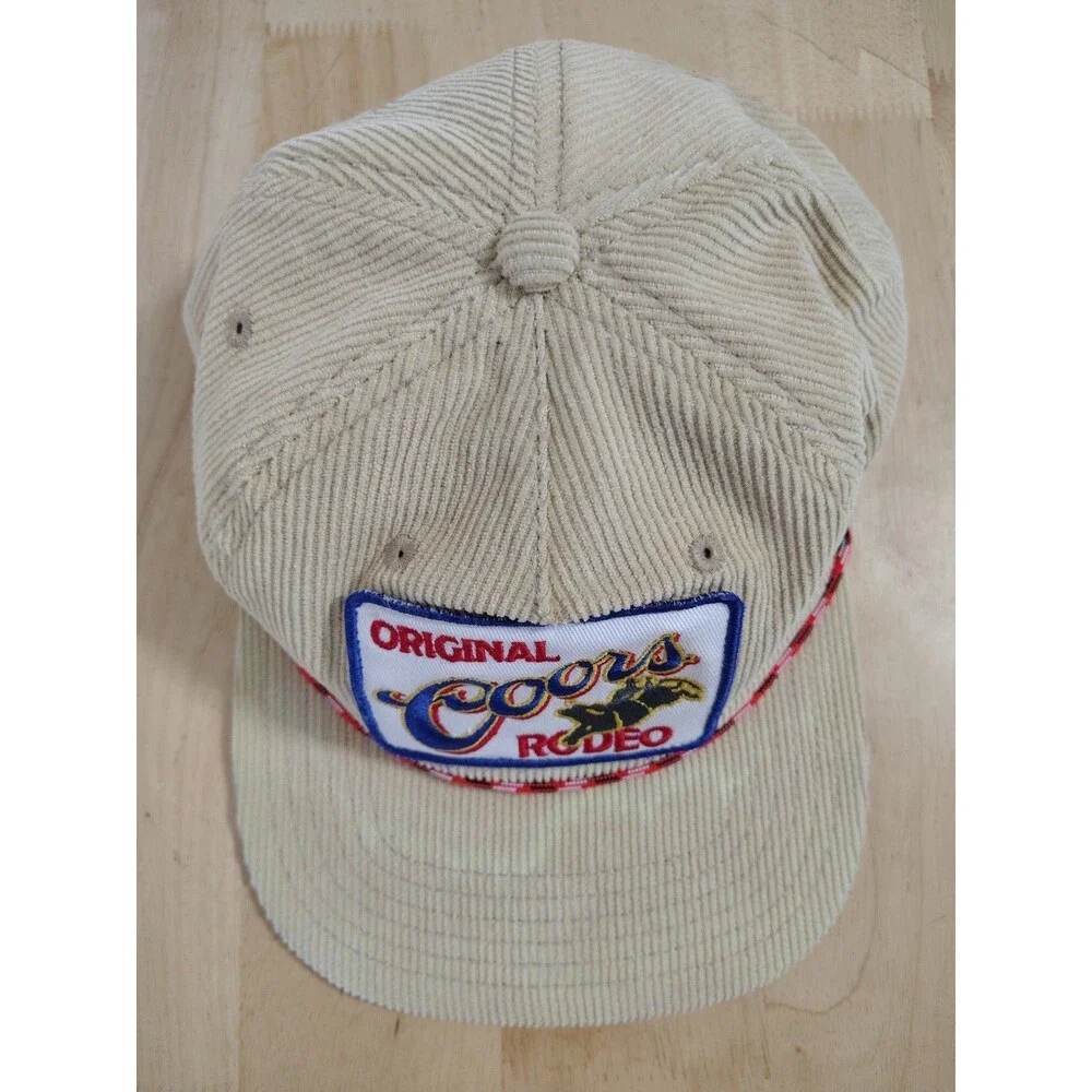 Original Coors Rodeo Banquet Hat Corduroy Snapback Tan Red Rope Cap Mad Engine